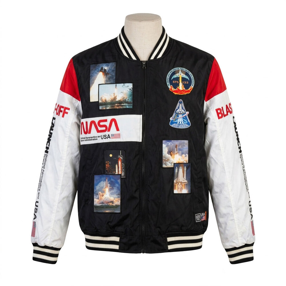 Hudson Outerwear Mens NASA Space Bomber Jacket Size 2XL Black Patch Quilted NWT